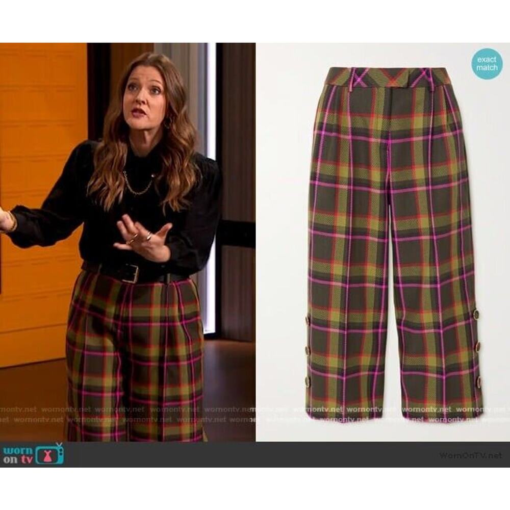 Ralph & Russo Cropped Checked Wool Drill Wide Leg Pants Plaid Trousers Size 36